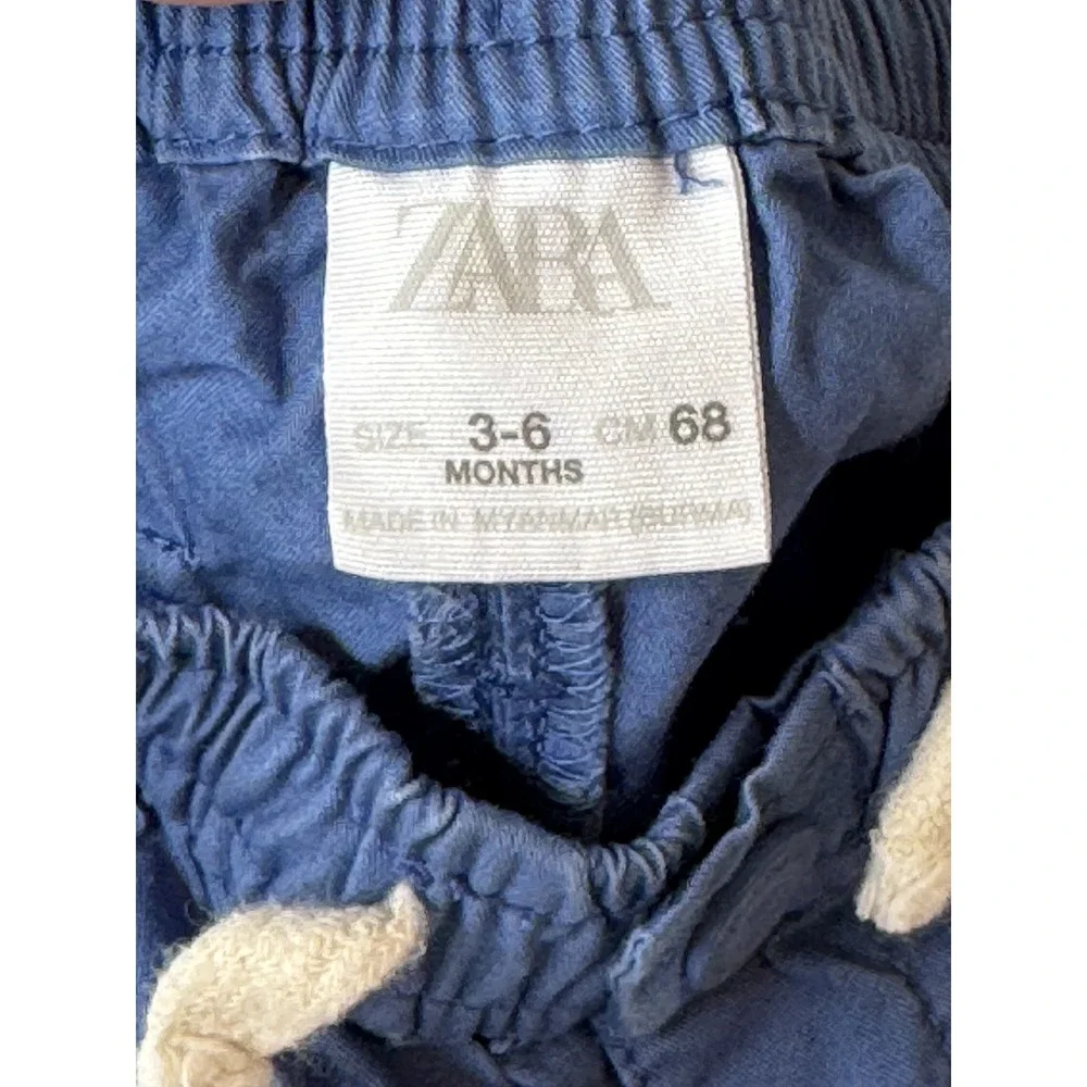 Zara Baby Boys Blue Shorts Size 3-6 Months Cotton Elastic Waist Summer‎ Outfit